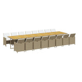17 Piece Garden Dining Set with Cushions Beige Poly Rattan - Side View