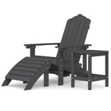 Garden Adirondack Chair with Footstool & Table HDPE Anthracite - Front View