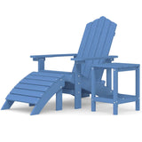 Garden Adirondack Chair with Footstool & Table HDPE Aqua Blue - Front View
