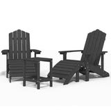 Garden Adirondack Chairs with Footstool & Table HDPE Anthracite - Front View
