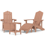 Garden Adirondack Chairs with Footstool & Table HDPE Brown - Front View