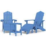 Garden Adirondack Chairs with Footstool & Table HDPE Aqua Blue - Front View