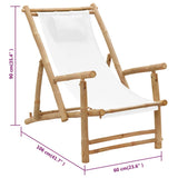 Deck Chair Bamboo and Canvas Cream White - Low Angle
