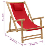 Deck Chair Bamboo and Canvas Red - Low Angle