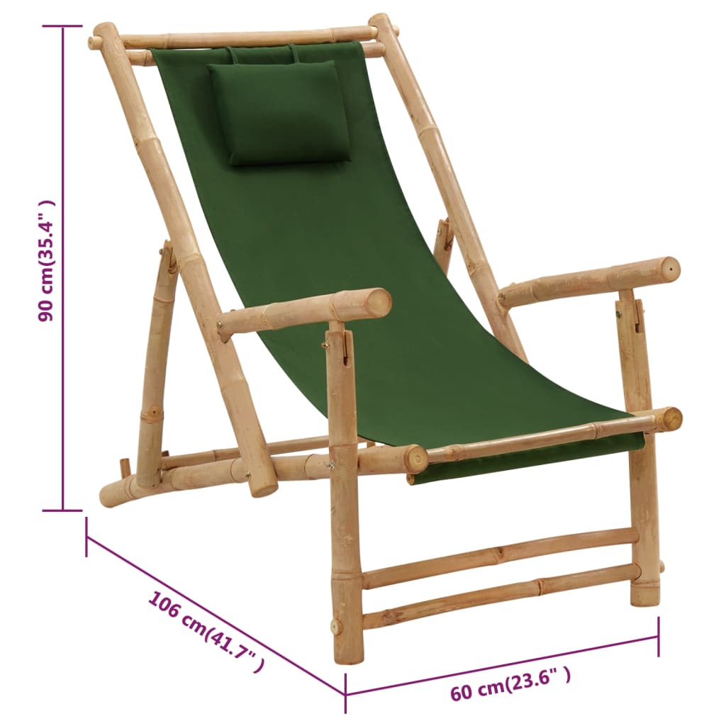 Deck Chair Bamboo and Canvas Green