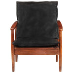 Armchair Black Real Leather and Solid Wood Acacia