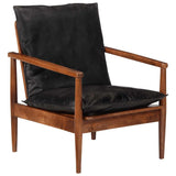 Armchair Black Real Leather and Solid Wood Acacia - Top-Down View