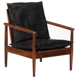 Armchair Black Real Leather and Solid Wood Acacia - Rear View