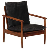 Armchair Black Real Leather and Solid Wood Acacia - Close-Up Angle