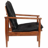 Armchair Black Real Leather and Solid Wood Acacia - Extra Image
