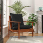 Armchair Black Real Leather and Solid Wood Acacia