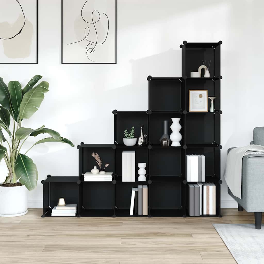 Storage Cube Organiser with 15 Cubes Black PP