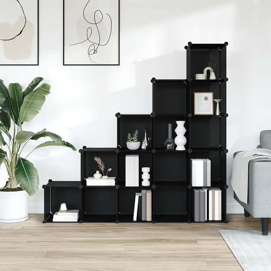 Storage Cube Organiser with 15 Cubes Black PP