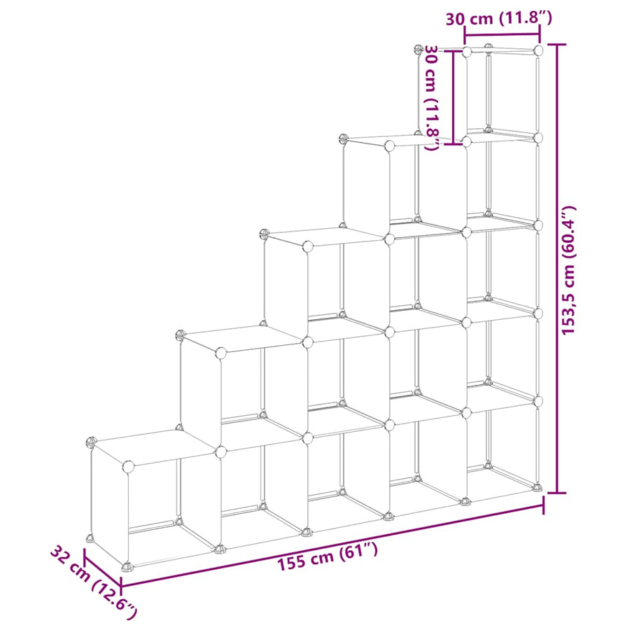 Storage Cube Organiser with 15 Cubes Black PP