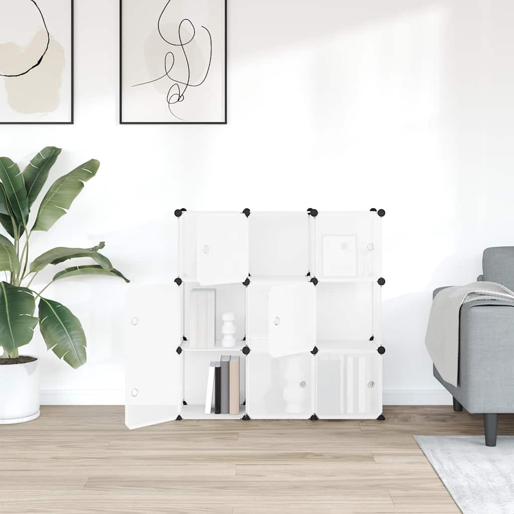 Storage Cube Organiser with 9 Cubes and Doors Transparent PP