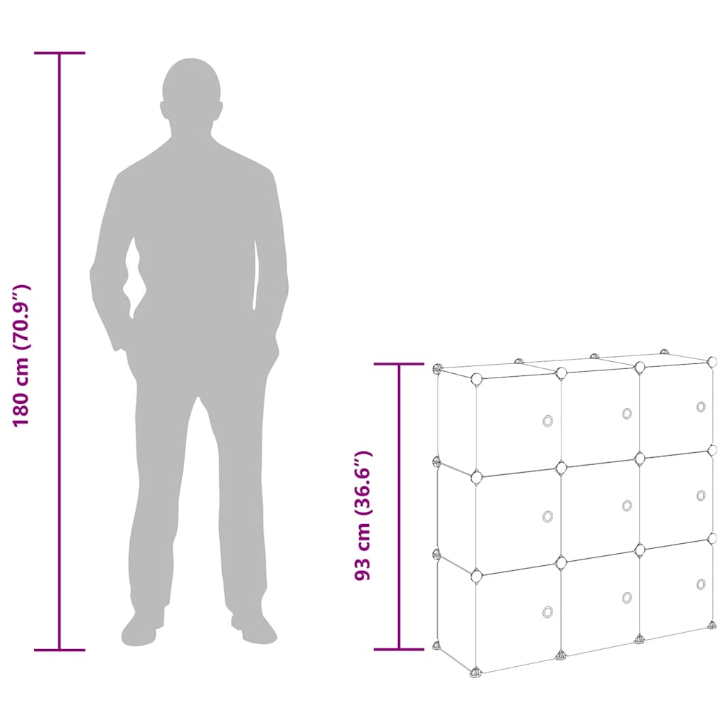 Storage Cube Organiser with 9 Cubes and Doors Transparent PP