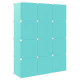 Cube Storage Cabinet for Kids with 12 Cubes Green PP - 45-Degree Angle