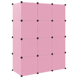 Cube Storage Cabinet for Kids with 12 Cubes Pink PP - 45-Degree Angle