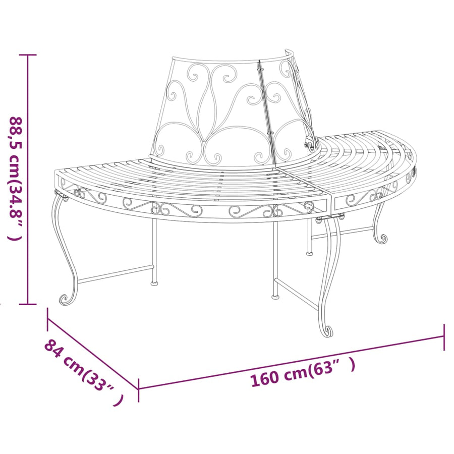 Half Round Tree Bench 2 pcs ?60 cm Black Steel