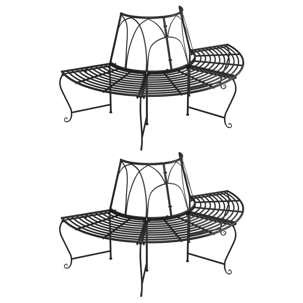 Half Round Tree Bench 2 pcs ?59 cm Black Steel