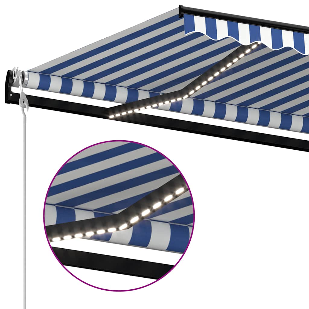 Automatic Awning with LED&Wind Sensor 350x250 cm Blue and White
