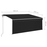 Automatic Retractable Awning with Blind 3x2.5m Anthracite - Low Angle