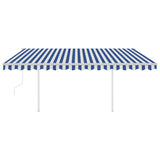 Automatic Retractable Awning with Posts 4x3 m Blue&White