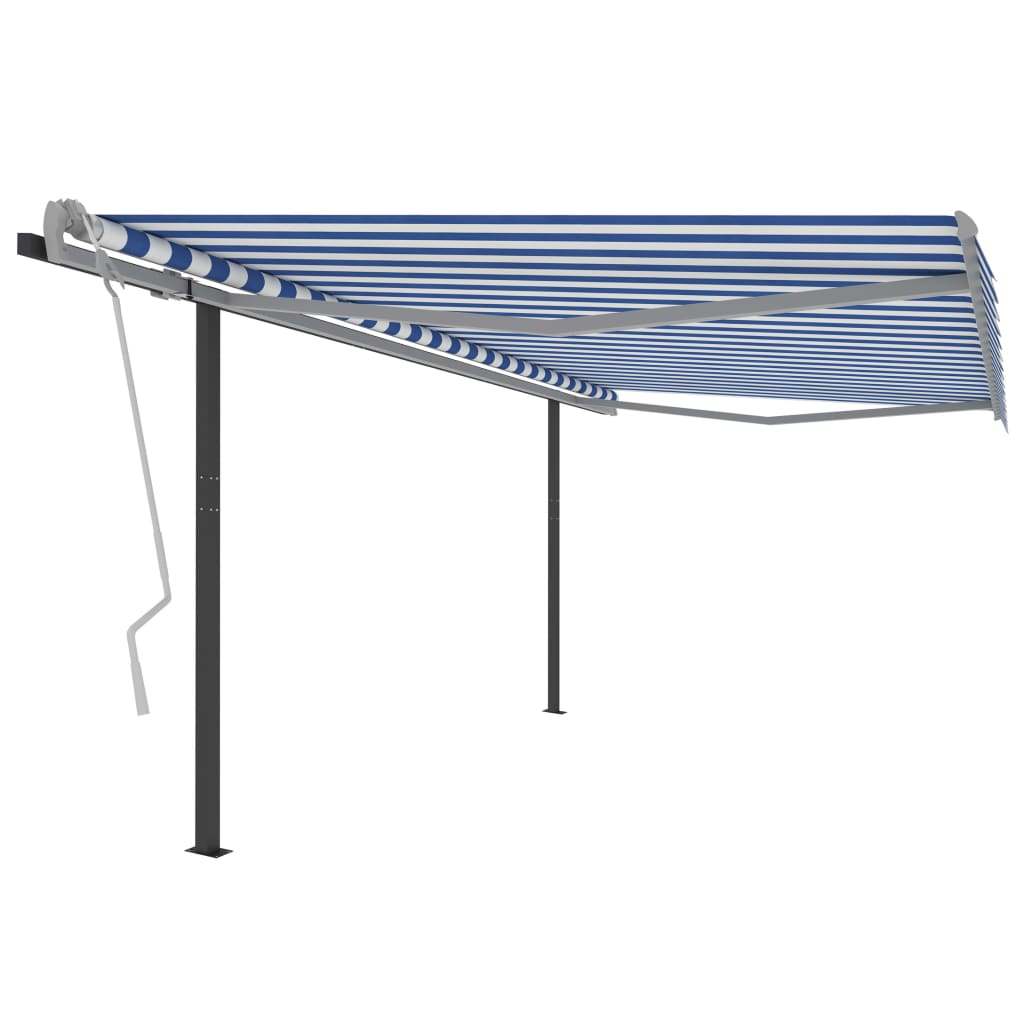 Automatic Retractable Awning with Posts 4x3 m Blue and White