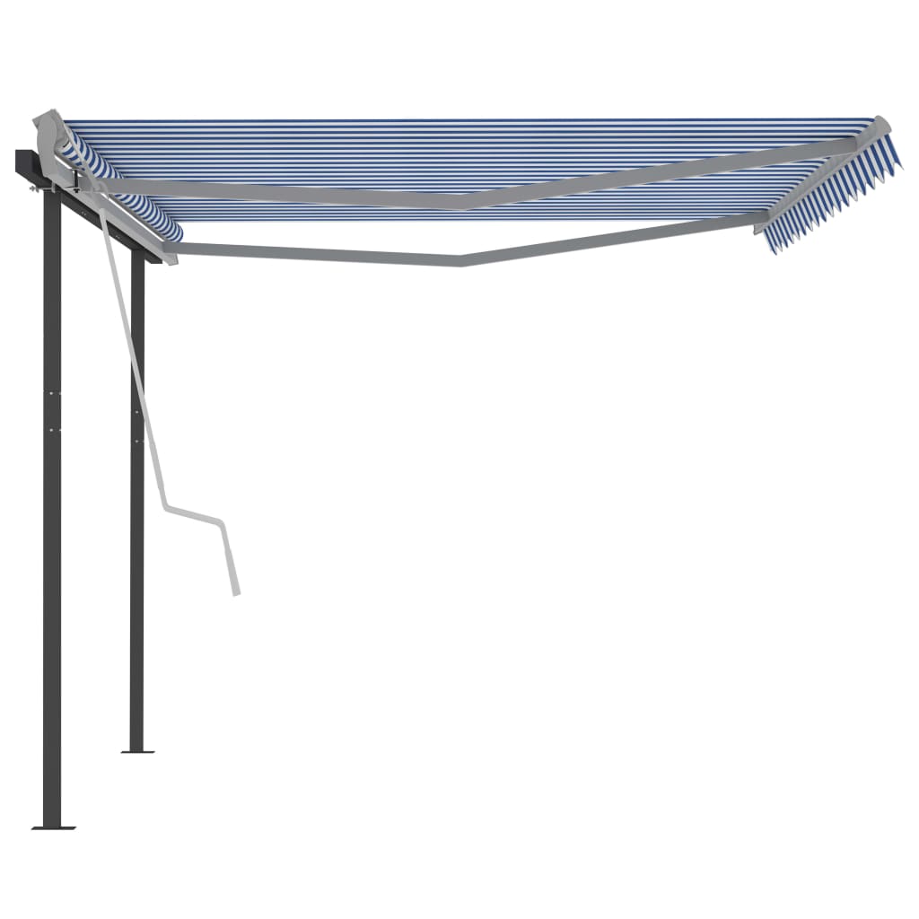 Automatic Retractable Awning with Posts 4x3 m Blue and White