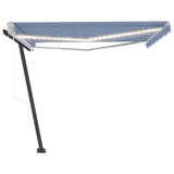 Automatic Awning with LED&Wind Sensor 400x350 cm Blue and White - Side View