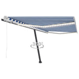 Automatic Awning with LED&Wind Sensor 400x350 cm Blue and White - 45-Degree Angle