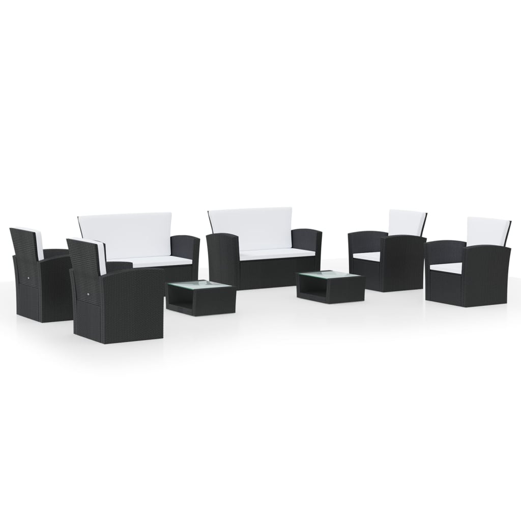 8 Piece Garden Lounge Set with Cushions Poly Rattan Black