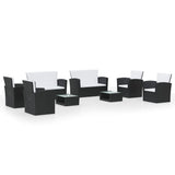 8 Piece Garden Lounge Set with Cushions Poly Rattan Black