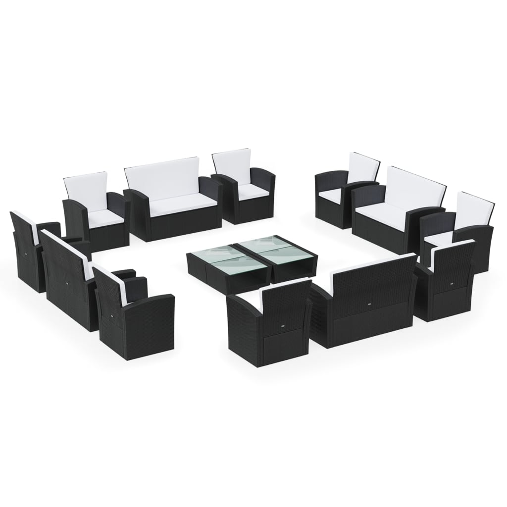 16 Piece Garden Lounge Set with Cushions Poly Rattan Black