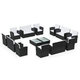 16 Piece Garden Lounge Set with Cushions Poly Rattan Black