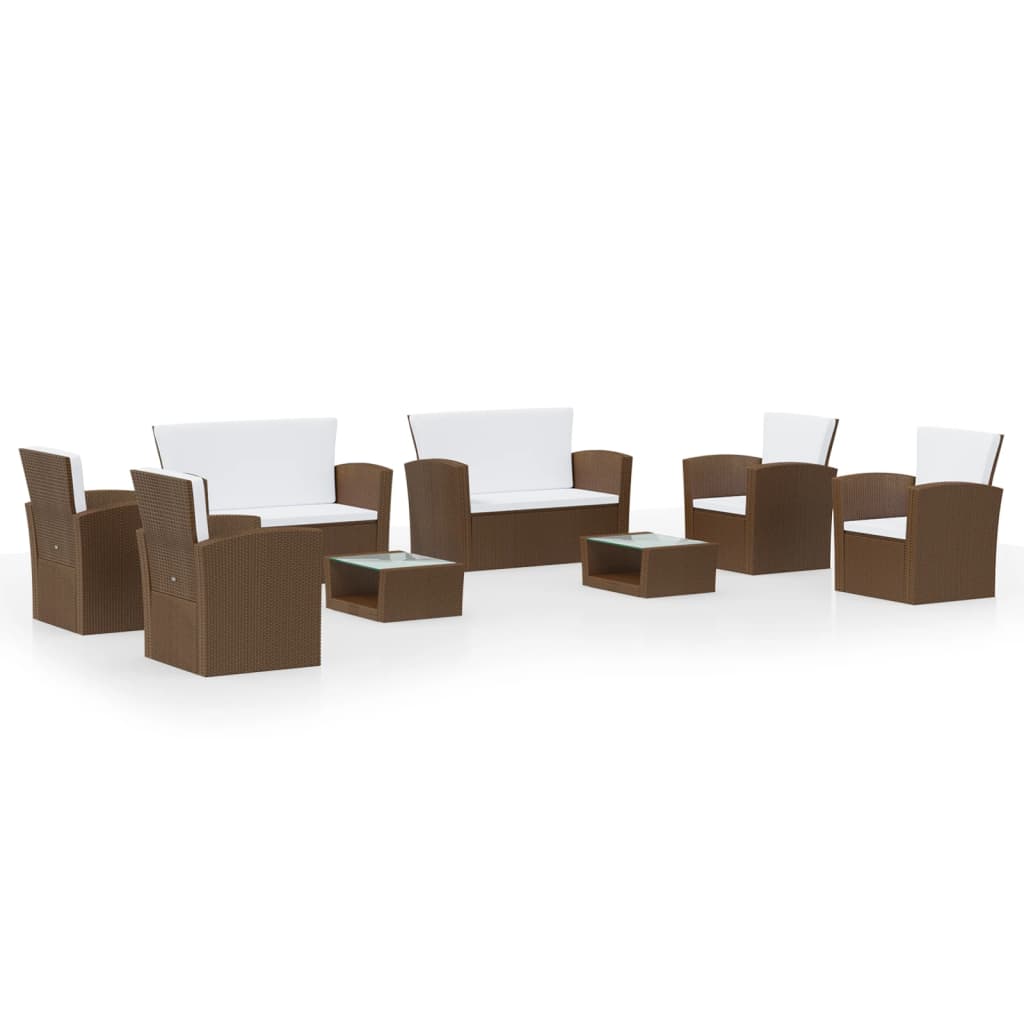 8 Piece Garden Lounge Set with Cushions Poly Rattan Brown