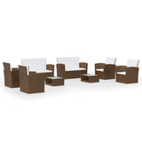 8 Piece Garden Lounge Set with Cushions Poly Rattan Brown