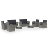 8 Piece Garden Lounge Set with Cushions Poly Rattan Grey - Front View