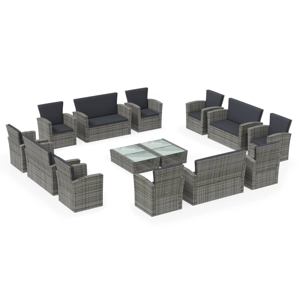 16 Piece Garden Lounge Set with Cushions Poly Rattan Grey