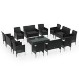 16 Piece Garden Lounge Set with Cushions Poly Rattan Black - Front View