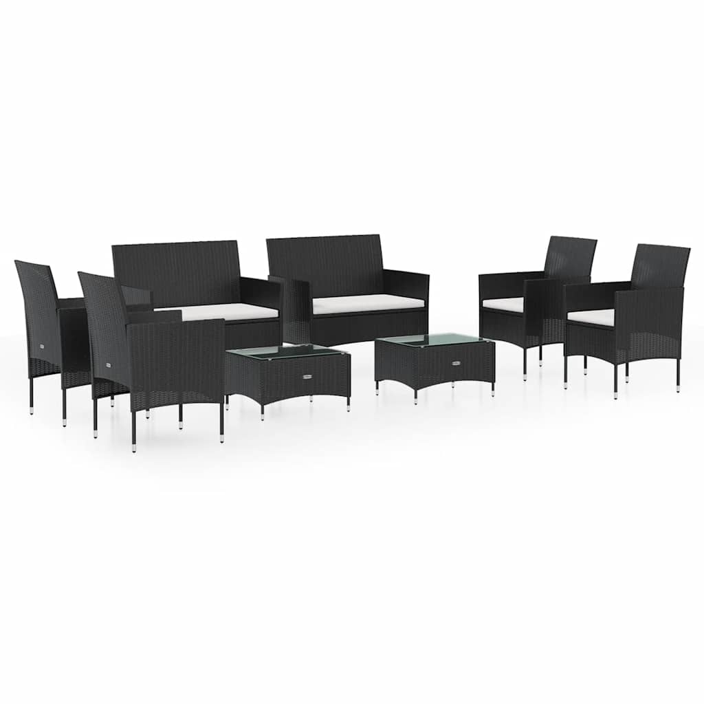 8 Piece Garden Lounge Set with Cushions Poly Rattan Black