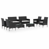 8 Piece Garden Lounge Set with Cushions Poly Rattan Black