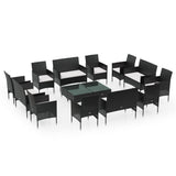 16 Piece Garden Lounge Set with Cushions Poly Rattan Black - Front View