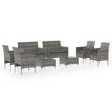 8 Piece Garden Lounge Set with Cushions Poly Rattan Grey - Front View