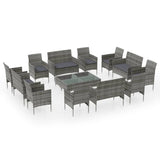 16 Piece Garden Lounge Set with Cushions Poly Rattan Grey - Front View
