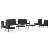8 Piece Garden Lounge Set with Cushions Poly Rattan Black - Front View