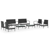 8 Piece Garden Lounge Set with Cushions Poly Rattan Black - Front View
