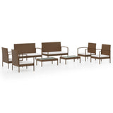 8 Piece Garden Lounge Set with Cushions Poly Rattan Brown - Front View