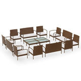 16 Piece Garden Lounge Set with Cushions Poly Rattan Brown - Front View