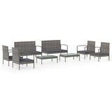 8 Piece Garden Lounge Set with Cushions Poly Rattan Grey - Front View